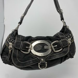 Guess black leather shoulder purse